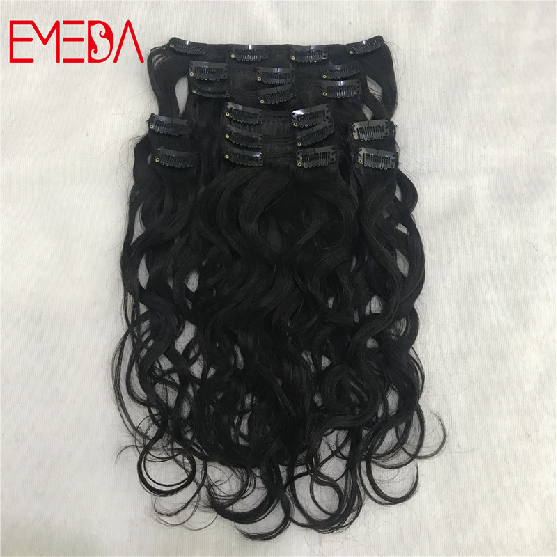 Natural virgin human hair clip in hair extensions for black woman girls body wave wavy YJ305